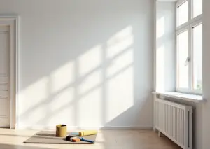 Свежепокрашенные стены водоэмульсионной краской без разводов в современной российской квартире