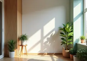 Внутренняя отделка балкона вагонкой, панелями ПВХ и штукатуркой в светлом интерьере