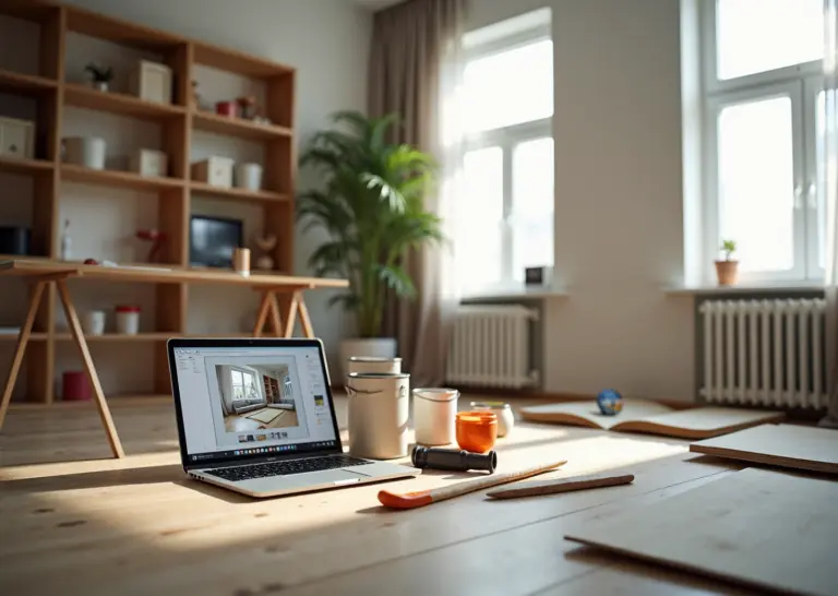 Современный уютный интерьер квартиры в ремонте с бюджетными материалами и инструментами