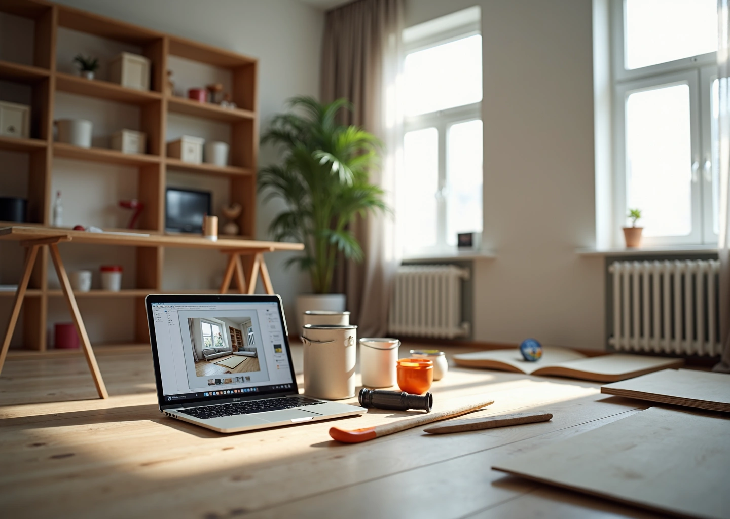 Современный уютный интерьер квартиры в ремонте с бюджетными материалами и инструментами