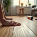 Руки проверяют ламинат на скрип в квартире с инструментами для ремонта рядом